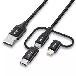 Choetech 3w1 kabel USB MFI Lightning / USB Typ C / micro USB (ładowanie 3A / przesyłanie danych 480 Mbps) 1,2 m czarny (IP0030-B