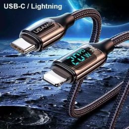 USAMS Kabel pleciony U78 USB-C na Lightning LED 1.2m 20W PD Fast Charge czarny/black SJ545USB01 (US-SJ545)