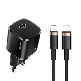 USAMS Nástěnná nabíječka 1x USB-C T36 mini 20W USB-C-Lightning kabel černo/černý PD3.0 Fast Charging XFKXLOGTL01 (US-CC124 US-SJ