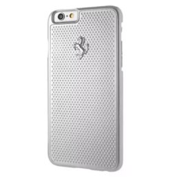 Obal na telefon Ferrari Hardcase iPhone 6/6S perforovaný hliník srebrny/stříbrný