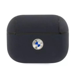 Etui ochronne na słuchawki BMW do AirPods Pro cover granatowy/navy Geniune Leather Silver Logo