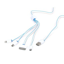 OMEGA HYDRA USB UNIVERSAL CHARGING CABLE KABEL KIT 4 IN 1: MICRO USB + MINI USB + IPHONE4 + LIGHTNING - WHITE & BLUE [42812]