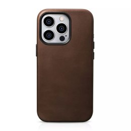 Skórzane etui kompatybilne z MagSafe do iPhone 15 Pro iCarer Oil Wax Premium Leather - brązowy