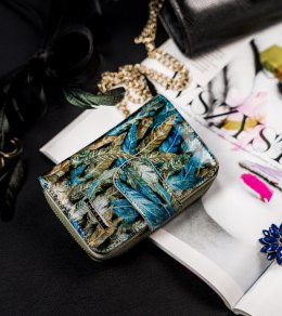 Wzorzysty portfel damski z zapinką z lakierowanej skóry naturalnej — Lorenti