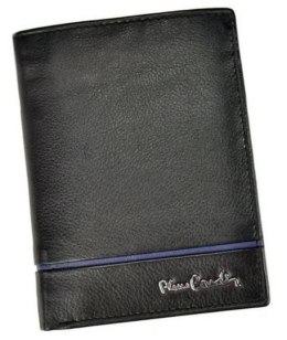 Duży skórzany portfel męski z kolorowym przeszyciem, kieszonka na suwak RFID - Pierre Cardin