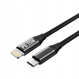 Kabel USB Typu C - USB Lightning MOCNY 20W 3.0 1m WZMACNIANY OPLOT