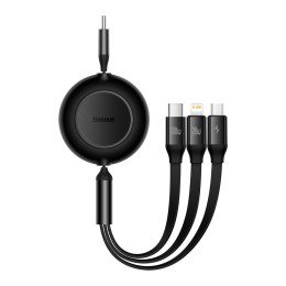 Baseus kabel Bright Mirror 2 3w1 USB - micro USB + Lightning + USB-C 1,1m 100W czarny zwijany