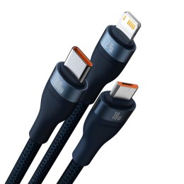 Baseus kabel 3w1 Flash II USB - micro USB + Lightning + USB-C 1,2m 3,5A niebieski 66W
