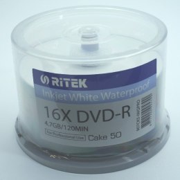 TRAXDATA RITEK DVD-R 4,7GB 16X E-L WHITE WATERPROOF GLOSSY INK/THERMAL PRINT CAKE*50 907EXWPDMRTK1