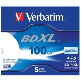 VERBATIM BD-R XL BLU-RAY 100GB 4X PRINTABLE NO ID JEWEL CASE*5 43789
