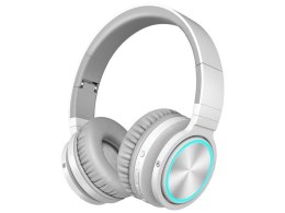 Słuchawki bezprzewodowe nauszne Picun B12 LED SD Bluetooth 5.0 biało-szare