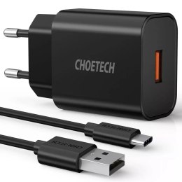 Chargeur mural USB Choetech Quick Charge 3.0 18W 3A + USB - Câble USB Type C noir (Q5003)
