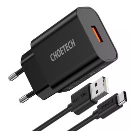 Chargeur mural USB Choetech Quick Charge 3.0 18W 3A + USB - Câble USB Type C noir (Q5003)