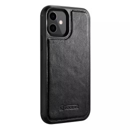 Étui iCarer Leather Oil Wax recouvert de cuir naturel pour iPhone 12 mini noir (ALI1204-BK)