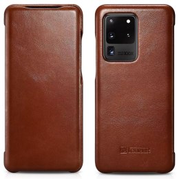 ICarer Curved Edge Vintage Folio Étui à rabat en cuir véritable pour Samsung Galaxy S20 Ultra marron (RS992008-BN)