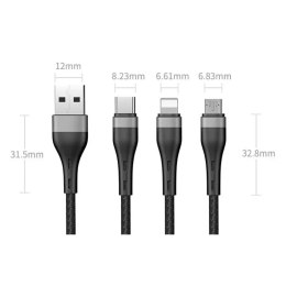 Câble de chargement de données Proda Quark pro 3en1 USB - Lightnig/ USB Type C/ micro USB 5A 1,2m noir (PD-B59th)