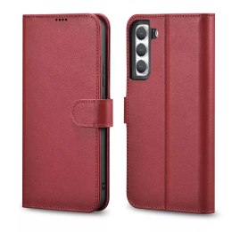 Étui portefeuille en cuir iCarer Haitang étui en cuir pour Samsung Galaxy S22 + (S22 Plus) housse de portefeuille rouge (AKSM05R