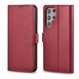 ICarer Haitang Étui portefeuille en cuir Étui en cuir pour Samsung Galaxy S22 Ultra Housse de boîtier de portefeuille Rouge (AKS