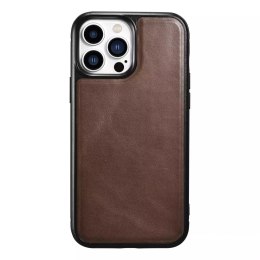 ICarer Leather Oil Wax recouvert de cuir véritable pour iPhone 13 Pro Max marron (ALI1214-BN)