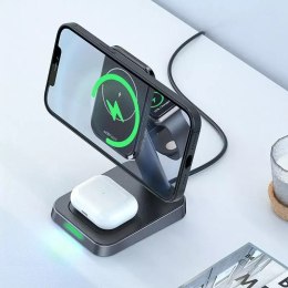 Bezdrátová nabíječka Acefast Qi 15W pro iPhone (s MagSafe), Apple Watch a držák Apple AirPods Magnetický držák černý (E3 černý)