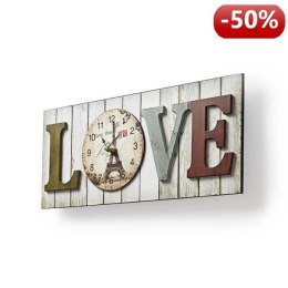 Nedis Wooden-Style Wall Clock in Frame | 'LOVE' Design