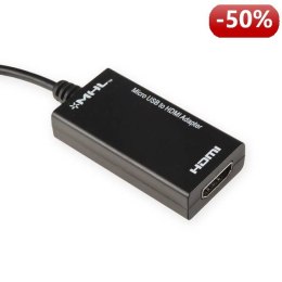 4World Adapter MHL (micro USB) [M] > HDMI [F] + micro USB [F], smartphone to TV + zasilanie, czarny