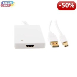 4World Adapter mini DisplayPort [M] + USB [M] > HDMI [F], 0.5m, biały