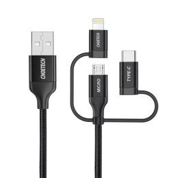 Choetech 3w1 kabel USB MFI Lightning / USB Typ C / micro USB (ładowanie 3A / przesyłanie danych 480 Mbps) 1,2 m czarny (IP0030-B