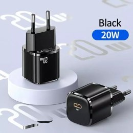 USAMS Nástěnná nabíječka 1x USB-C T36 mini 20W USB-C-Lightning kabel černo/černý PD3.0 Fast Charging XFKXLOGTL01 (US-CC124 US-SJ