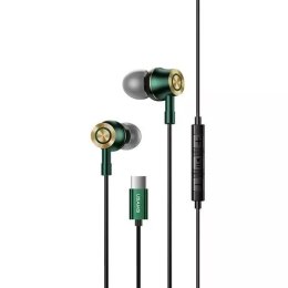 USAMS Stereo sluchátka EP-43 kovová USB-C tmavě zelená/tmavě zelená HSEP4302