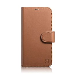 ICarer Wallet Case 2in1 etui iPhone 14 Plus skórzany pokrowiec z klapką Anti-RFID brązowy (WMI14220727-BN)