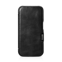 Skórzane kompatybilne z MagSafe etui z klapką do iPhone 15 iCarer Curved Edge Oil Wax Real Leather Folio Case - czarne