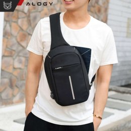 Plecak na jedno ramie męski damski szkolny młodzieżowy miejski mały Czarny Alogy z USB antykradzieżowy
