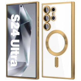 Etui do Samsung Galaxy S24 Ultra Mag Safe Glamour Case Ring obudowa ochrona aparatów Alogy Złote przezroczyste