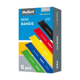 Zestaw gum do ćwiczeń lateksowy - Mini Band L, 2.3-18.2 kg, 5 gum, kolorowy, REBEL ACTIVE