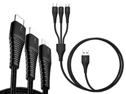 Kabel Rock Hi-Tensile 3w1 3A 1,2M USB-C + Lightning + Micro Czarny